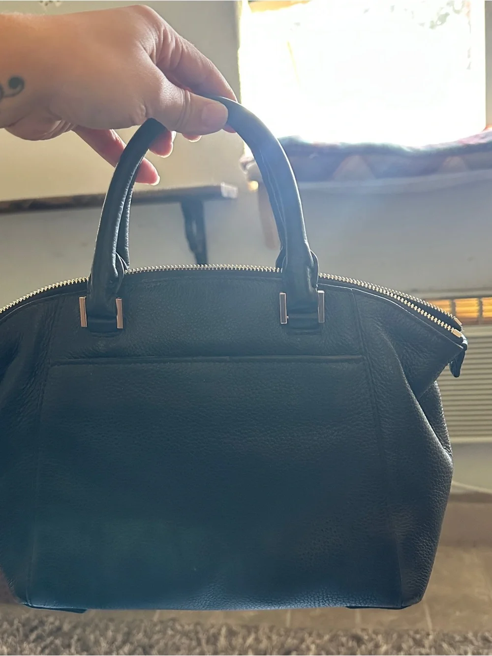 Michael Kors Black Leather Dome Satchel with Gold Hardware